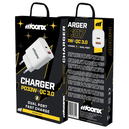 MoonX Chargeur secteur MC07 PD 33W 1xUSB-C + 1xUSB QC3.0 Blanc
