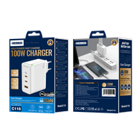 Jellico Chargeur secteur C118 GaN PD 100W 2xUSB-C + 1xUSB QC3.0 + câble USB-C - Lightning Blanc