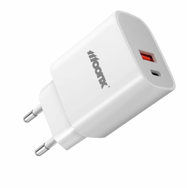 MOONX wall charger MC04 PD 20W 1xUSB-C + 1xUSB QC3.0 + cable USB-C - USB-C White