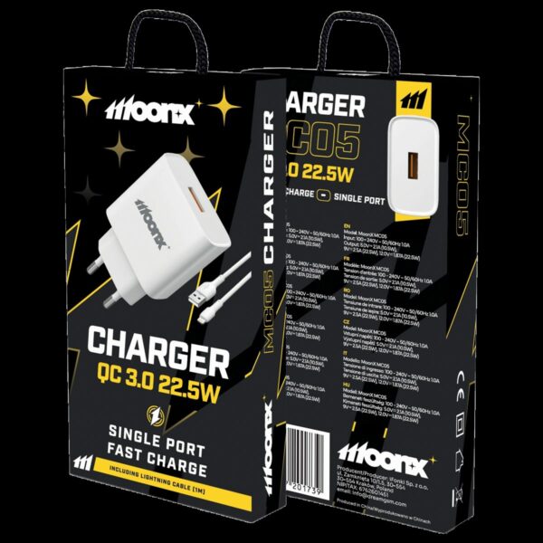 MOONX wall charger MC05 22,5W 1xUSB QC3.0 + cable Lightning White