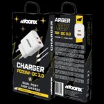 MOONX wall charger MC07 PD 33W 1xUSB-C + 1xUSB QC3.0 + cable USB-C - USB-C White