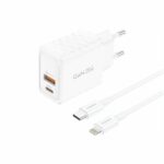 FONENG wall charger EU56 GaN PD 20W 1xUSB-C + 1xUSB QC3.0 + cable USB-C - Lightning White