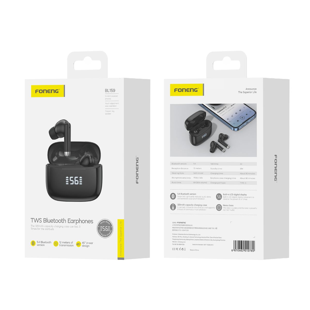 FONENG wireless earphones BL159 Black FONENG wireless earphones BL159 Black