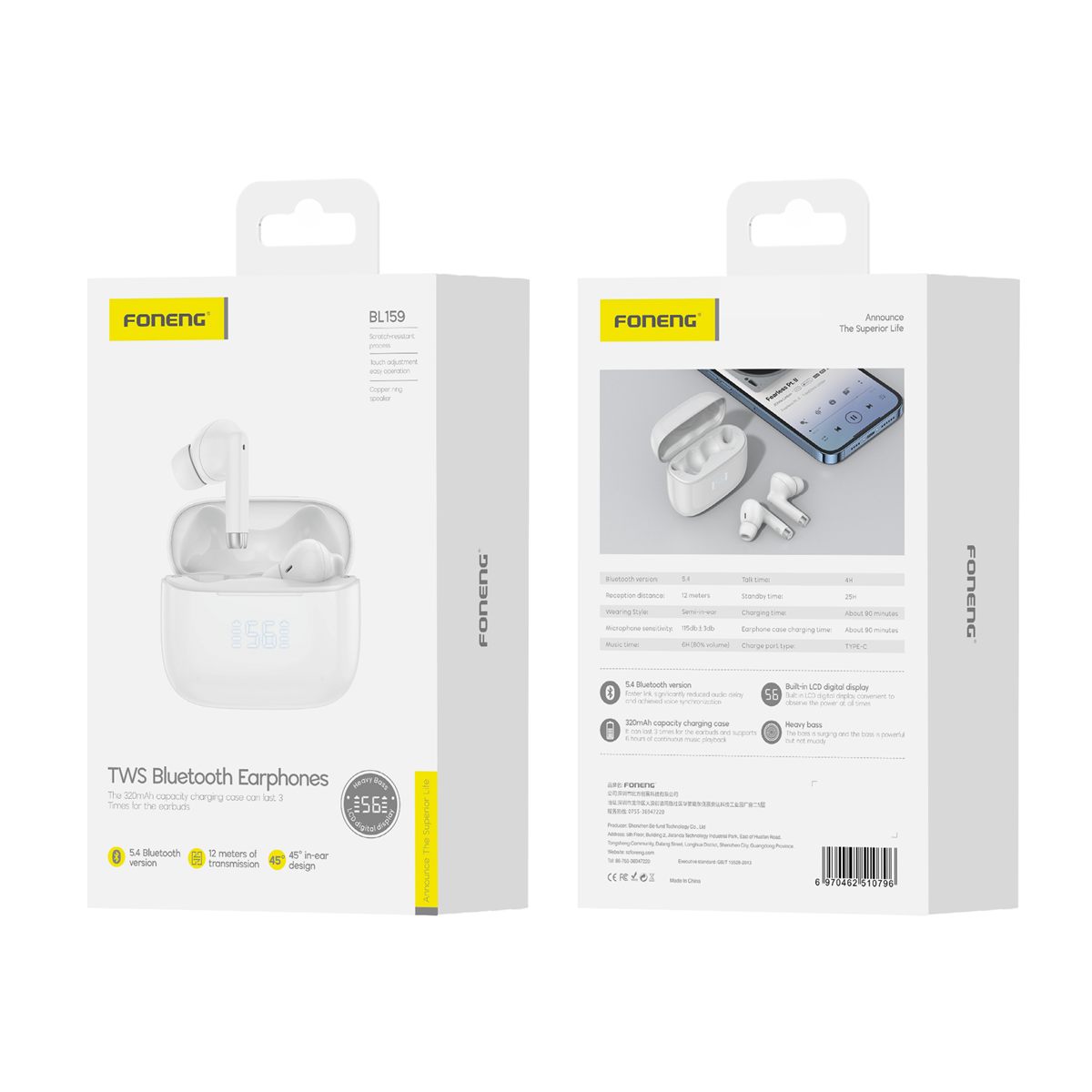 FONENG wireless earphones BL159 White FONENG wireless earphones BL159 White