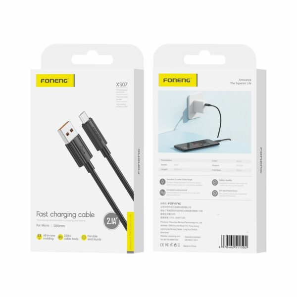 FONENG cable XS07 Micro USB 2.1A 1M Black