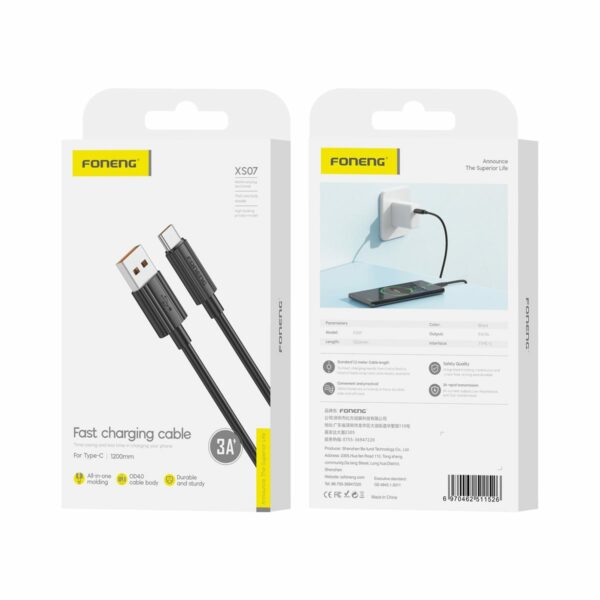 FONENG cable XS07 USB-C 3A 1M Black