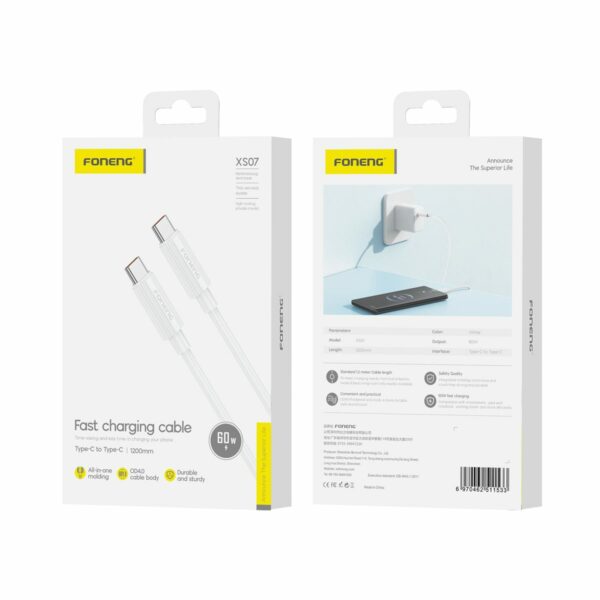 FONENG cable XS07 USB-C - USB-C PD 60W 1.2M White