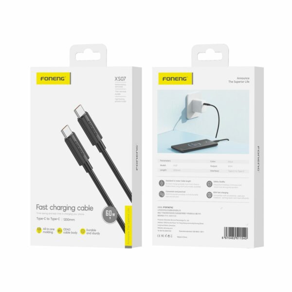 FONENG cable XS07 USB-C - USB-C PD 60W 1.2M Black