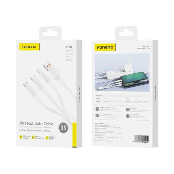 FONENG cable XS01 3in1 3A 1.2M White