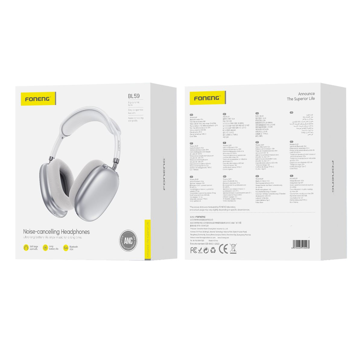 FONENG wireless headphones (ANC) BL59 Silver FONENG wireless headphones (ANC) BL59 Silver