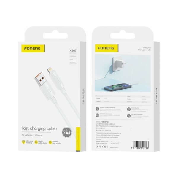 FONENG cable XS07 Lightning 2.4A 1M White