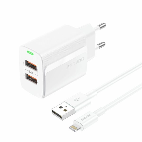 FONENG wall charger EU63 2.4A 12W 2xUSB + cable Lightning White