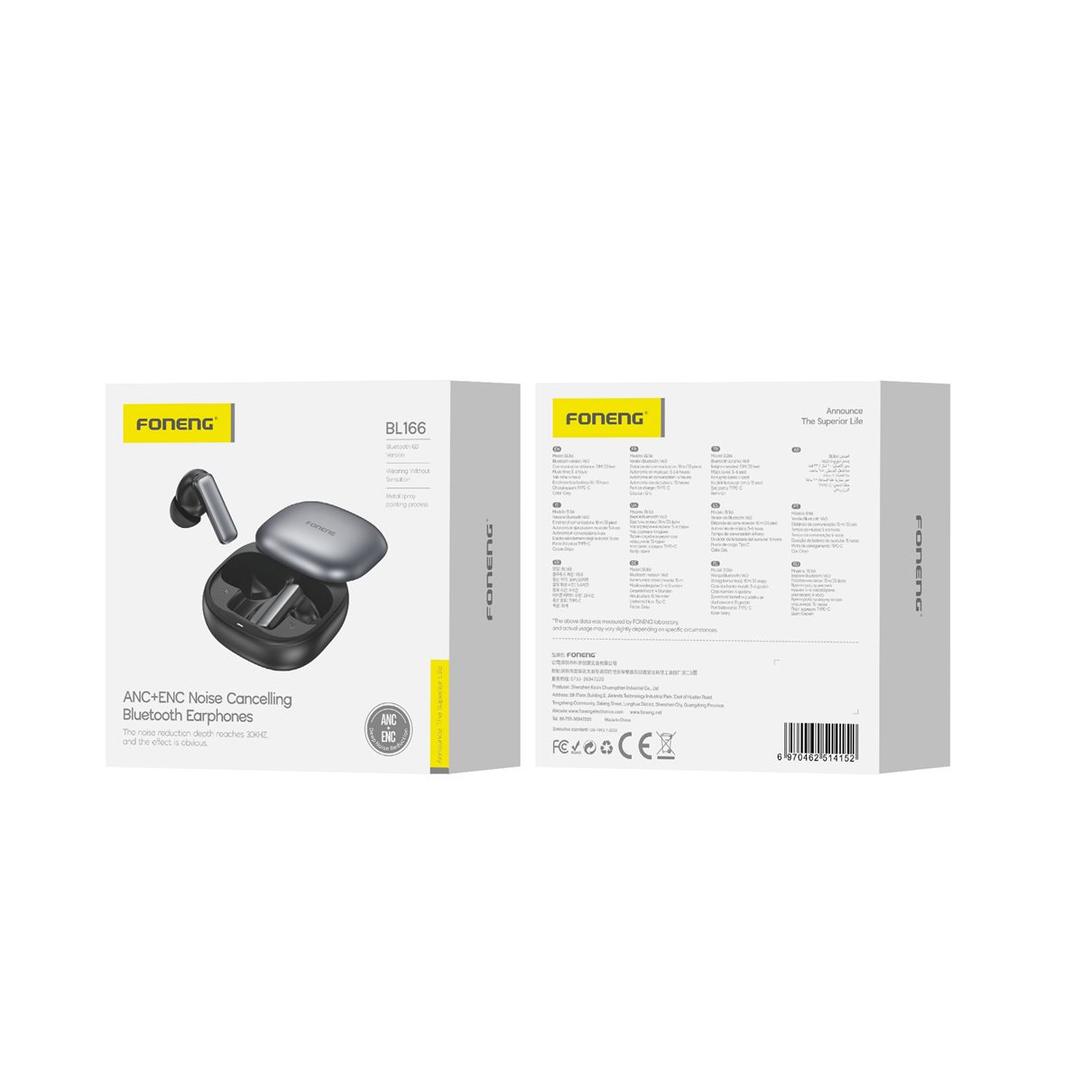 FONENG wireless earphones (ANC+ENC) BL166 Gray FONENG wireless earphones (ANC+ENC) BL166 Gray
