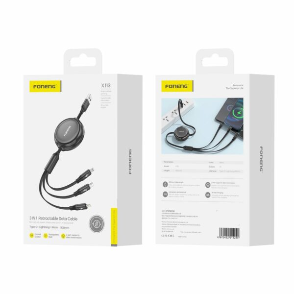 FONENG cable X113 3w1 3A 1.1M Black