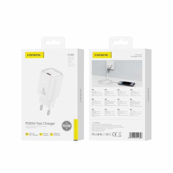 FONENG wall charger EU69 PD 20W 1xUSB-C White