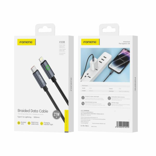 FONENG cable XS08 USB-C - Lightning PD 27W 1.2M Black