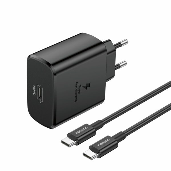 FONENG wall charger EU62 GaN PD 45W 1xUSB-C + cable USB-C - USB-C Black
