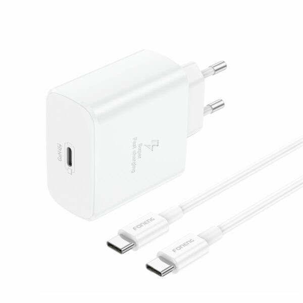 FONENG wall charger EU62 GaN PD 45W 1xUSB-C + cable USB-C - USB-C White
