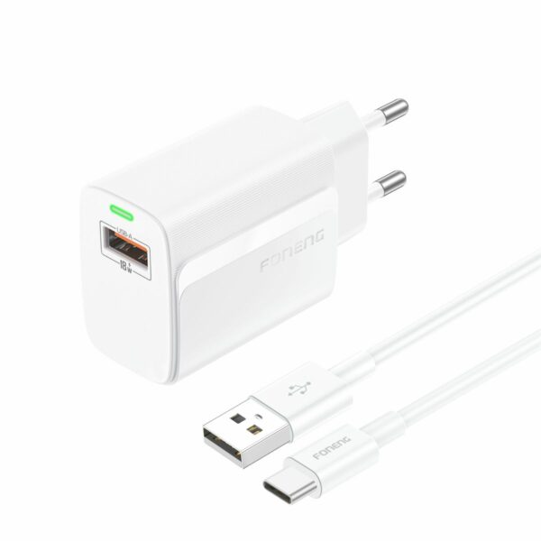 FONENG wall charger EU64 18W 1xUSB QC3.0 + cable USB-C White