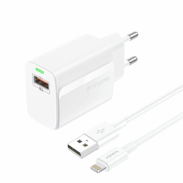 FONENG wall charger EU64 18W 1xUSB QC3.0 + cable Lightning White