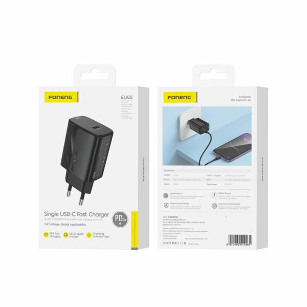 FONENG wall charger EU65 PD 20W 1xUSB-C Black