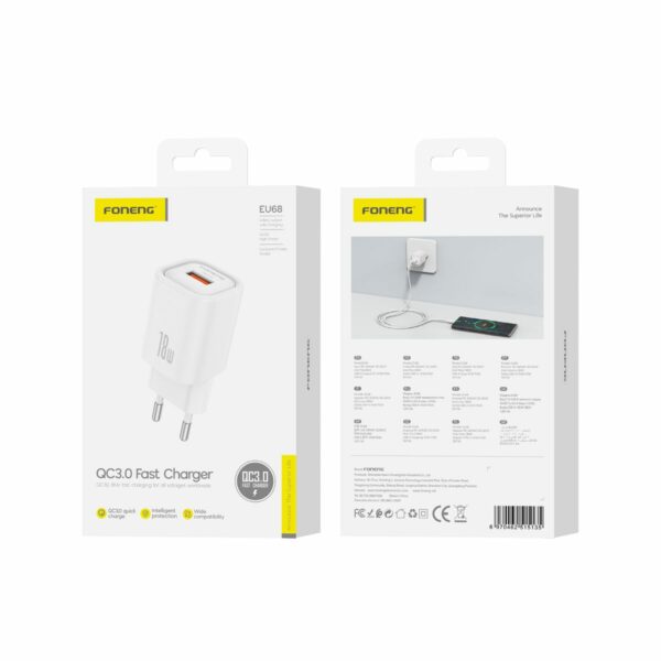 FONENG wall charger EU68 18W 1xUSB QC3.0 White
