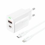 FONENG wall charger EU66 PD 20W 1xUSB-C + 1xUSB QC3.0 + cable USB-C - Lightning White