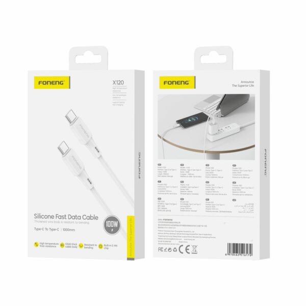 FONENG cable X120 USB-C - USB-C PD 100W 1M White