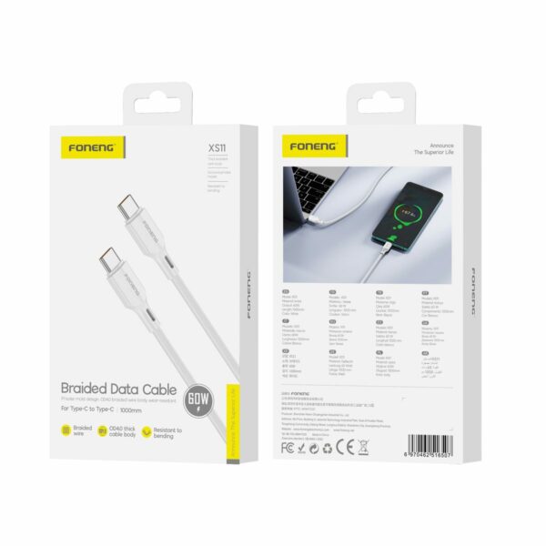 FONENG cable XS11 USB-C - USB-C PD 60W 1M White