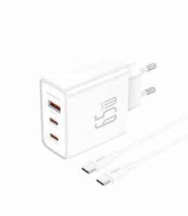 FONENG wall charger Gan50-EU GaN PD 65W 2xUSB-C + 1xUSB QC3.0 + cable USB-C - USB-C White