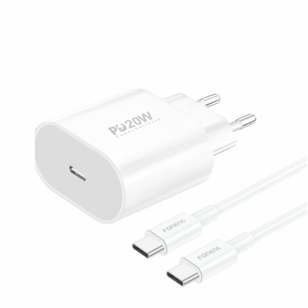 FONENG wall charger EU39 PD 20W 1xUSB-C + cable USB-C - USB-C White