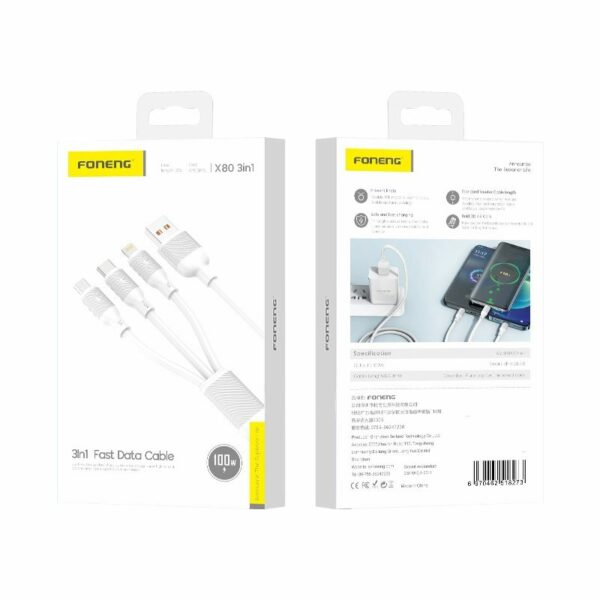 FONENG cable X80 3w1 100W 3A 1.2M White