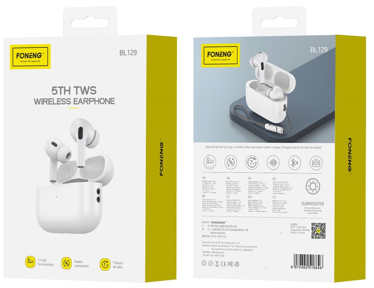 FONENG wireless earphones BL129 White FONENG wireless earphones BL129 White
