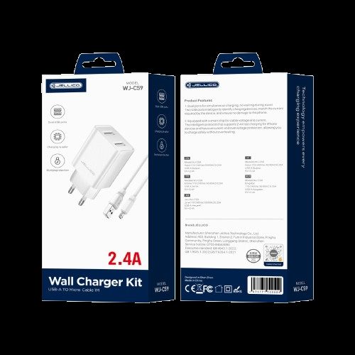 JELLICO wall charger WJ-C59 2.4A 12W 2xUSB + cable Micro White