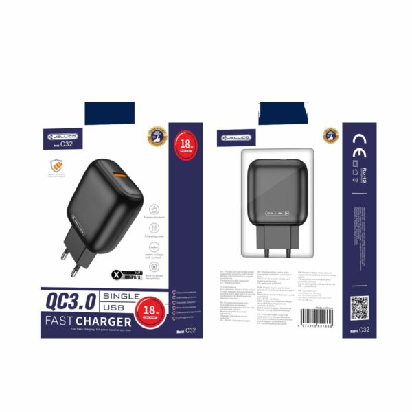 JELLICO wall charger C32 18W 1xUSB QC3.0 + cable Lightning Black