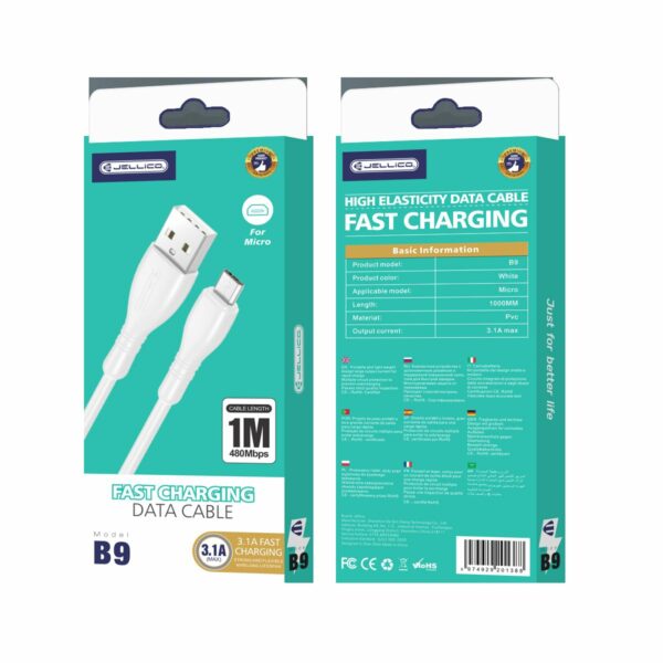 JELLICO cable B9 Micro USB 3.1A 1M White