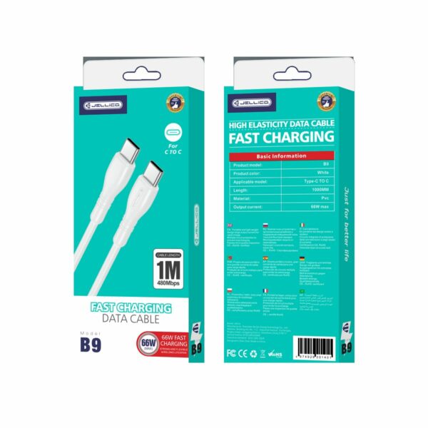 JELLICO cable B9 USB-C - USB-C PD 66W 1M White