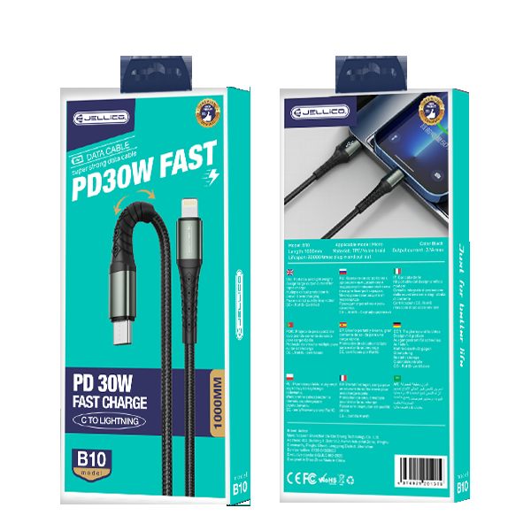 JELLICO cable B10 USB-C - Lightning PD 20W 1M Black