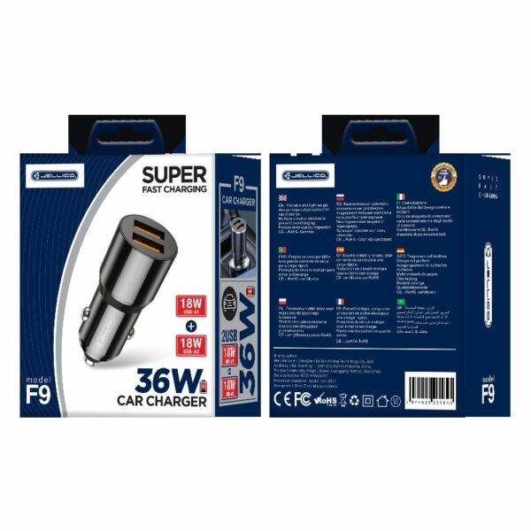 JELLICO car charger F9 36W 2xUSB QC3.0 Black