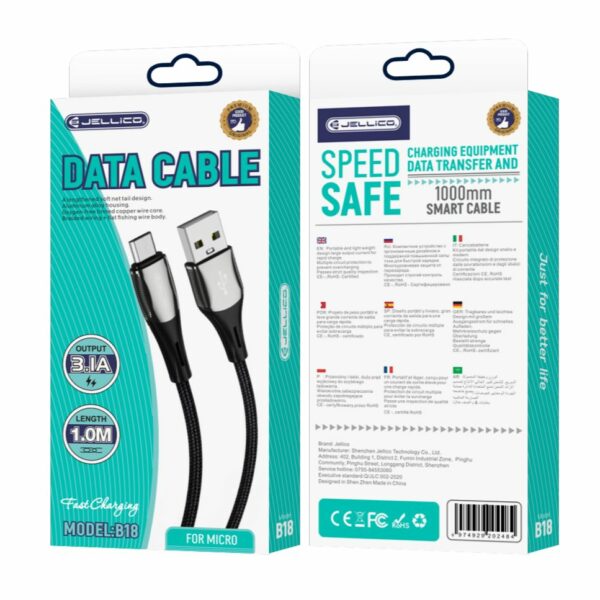 JELLICO cable B18 Micro 3.1A 1M Black