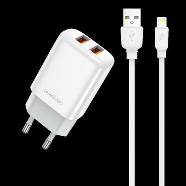 JELLICO wall charger EU02 2.4A 12W 2xUSB + cable Lightning White