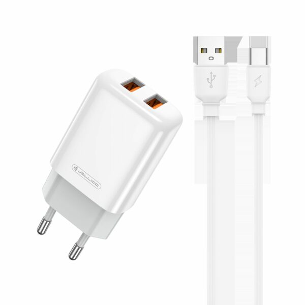 JELLICO wall charger EU02 2.4A 12W 2xUSB + cable USB-C White