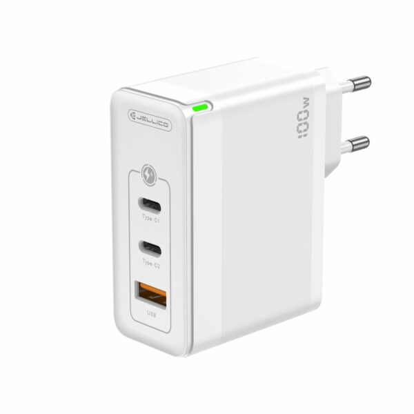 JELLICO wall charger C118 GaN PD 100W 2xUSB-C + 1xUSB QC3.0 White