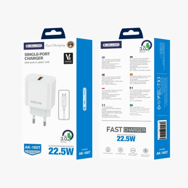 JELLICO wall charger AK165 22,5W 1xUSB QC3.0 + cable Micro USB White