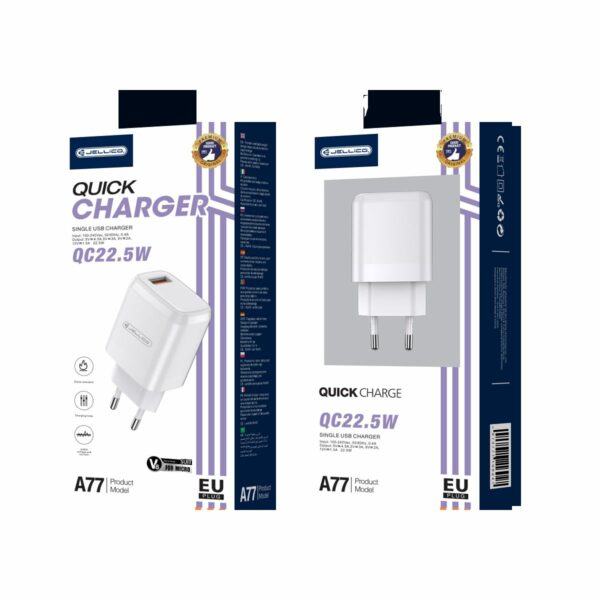 JELLICO wall charger A77 22,5W 1xUSB QC3.0 + cable Micro USB White