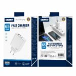 JELLICO wall charger EU20 GaN PD 65W 2xUSB-C + 1xUSB QC3.0 White