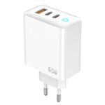 JELLICO wall charger EU20 GaN PD 65W 2xUSB-C + 1xUSB QC3.0 White
