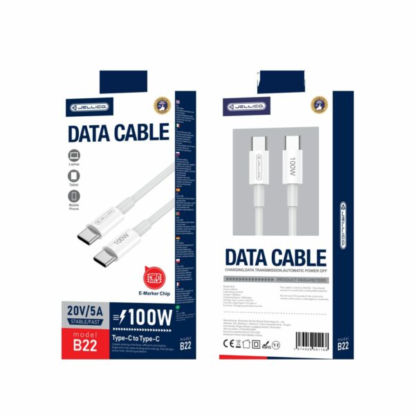 JELLICO cable B22 USB-C - USB-C PD 100W 1M White
