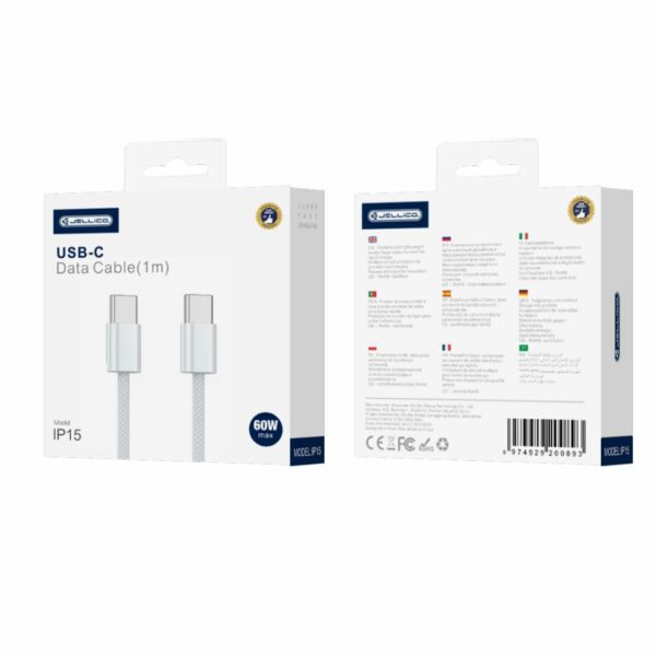JELLICO cable IP15 USB-C - USB-C PD 60W 1M White