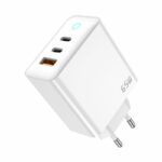 JELLICO wall charger EU20 GaN PD 65W 2xUSB-C + 1xUSB QC3.0 + cable USB-C - USB-C White